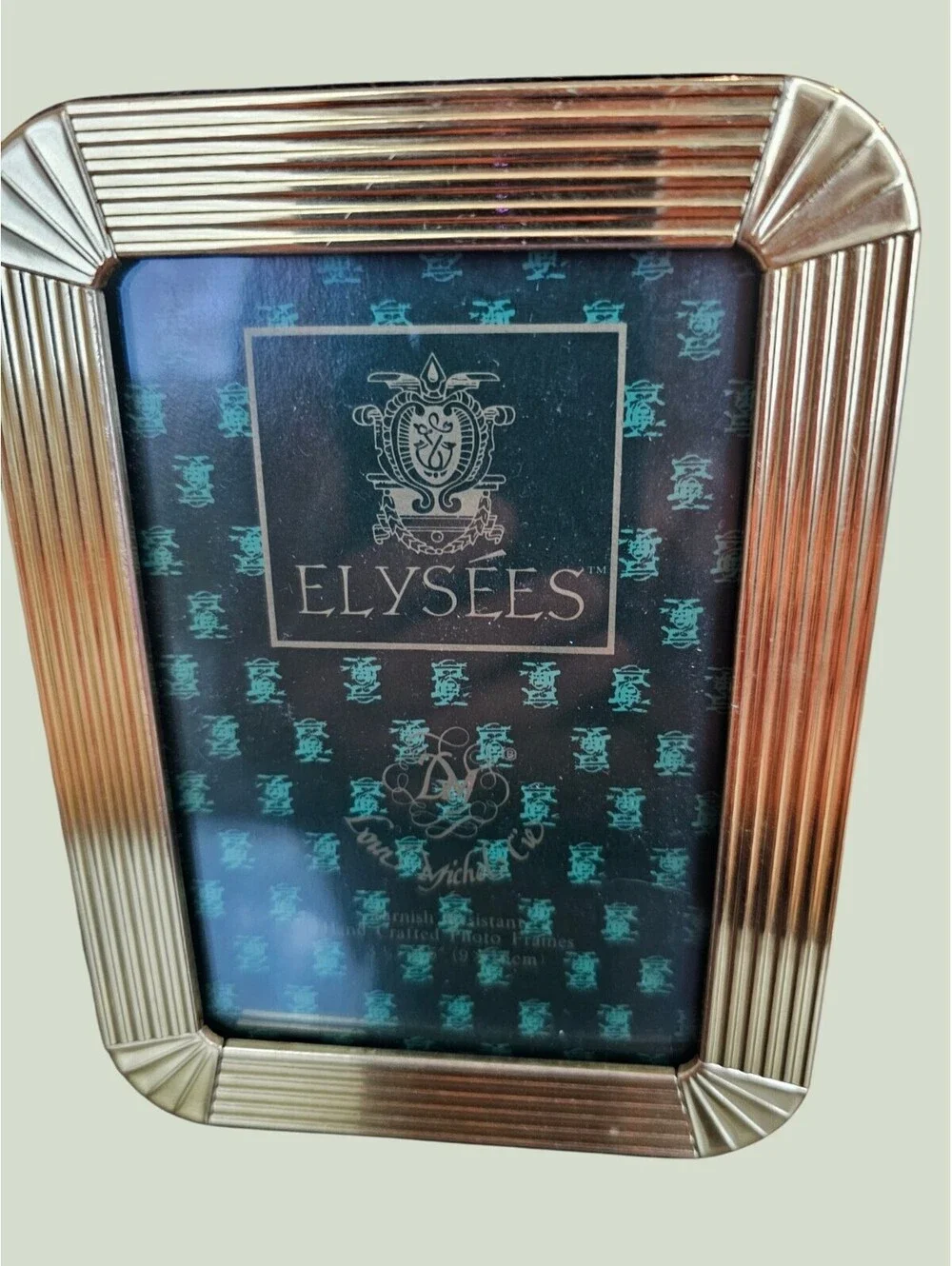 Vintage Elysées Gold Double Folding Picture Frame Ribbed Art Deco Brass Tone